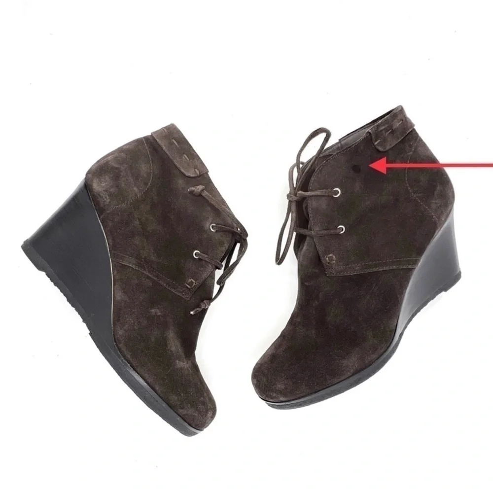 Via Spiga Mirren Ankle Boots Olive Brown Suede Wedge Heel Laced Women’s Size 8.5